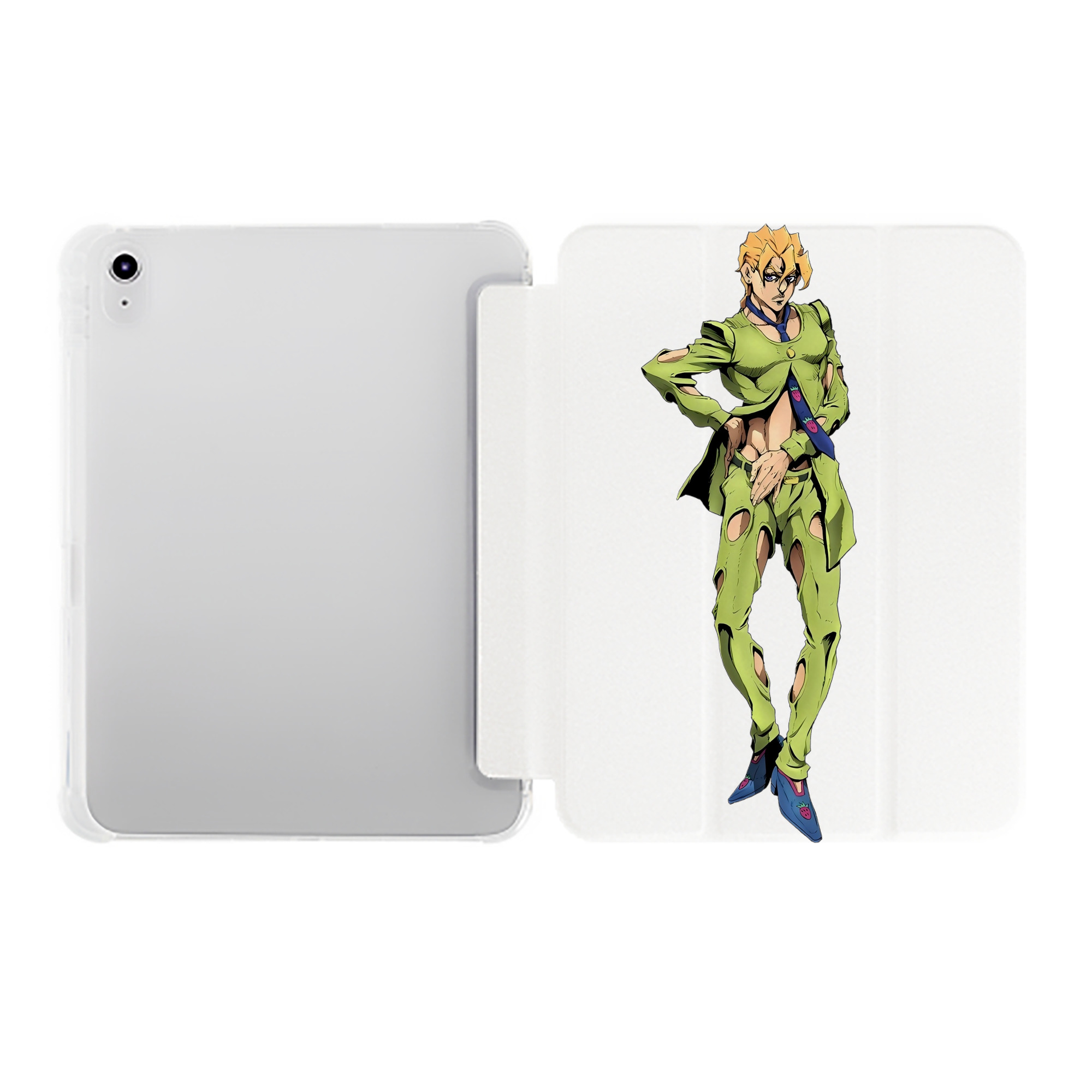 （画像用） ジョジョの奇妙な冒険 パンナコッタ?フー JoJo's Bizarre Adventure Pannacotta Fugo IPad ケース ペン収納付き 三つ折りスタンド PUレザー×シリコン 対応機種9.5/10.5/10.9インチ